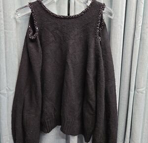 White House Black Market Black Beaded Cold-Shoulder Sweater